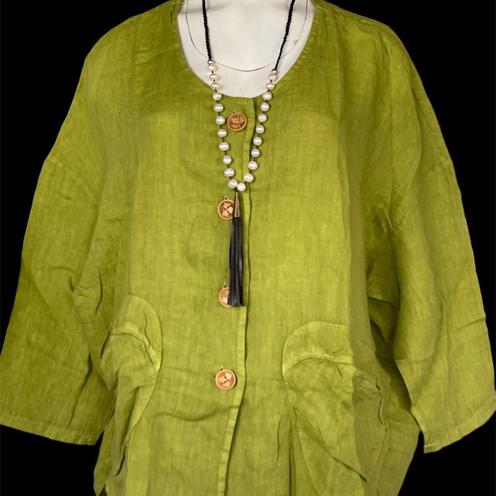 T By Transparente Linen Flax Women's jacket Green  size 2, 3 ,0 Made in Italy